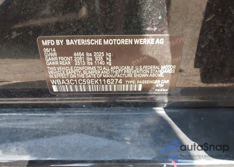 2014 BMW 328I from USA, damaged, VIN WBA3C1C59EK116274